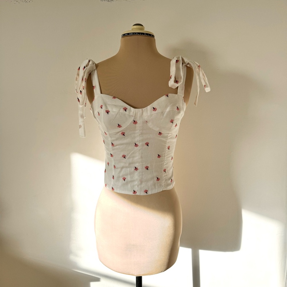 NWT Kourt Floral White Tie Strap Bustier Corset Top sz XS / 2 - Picture 3 of 16